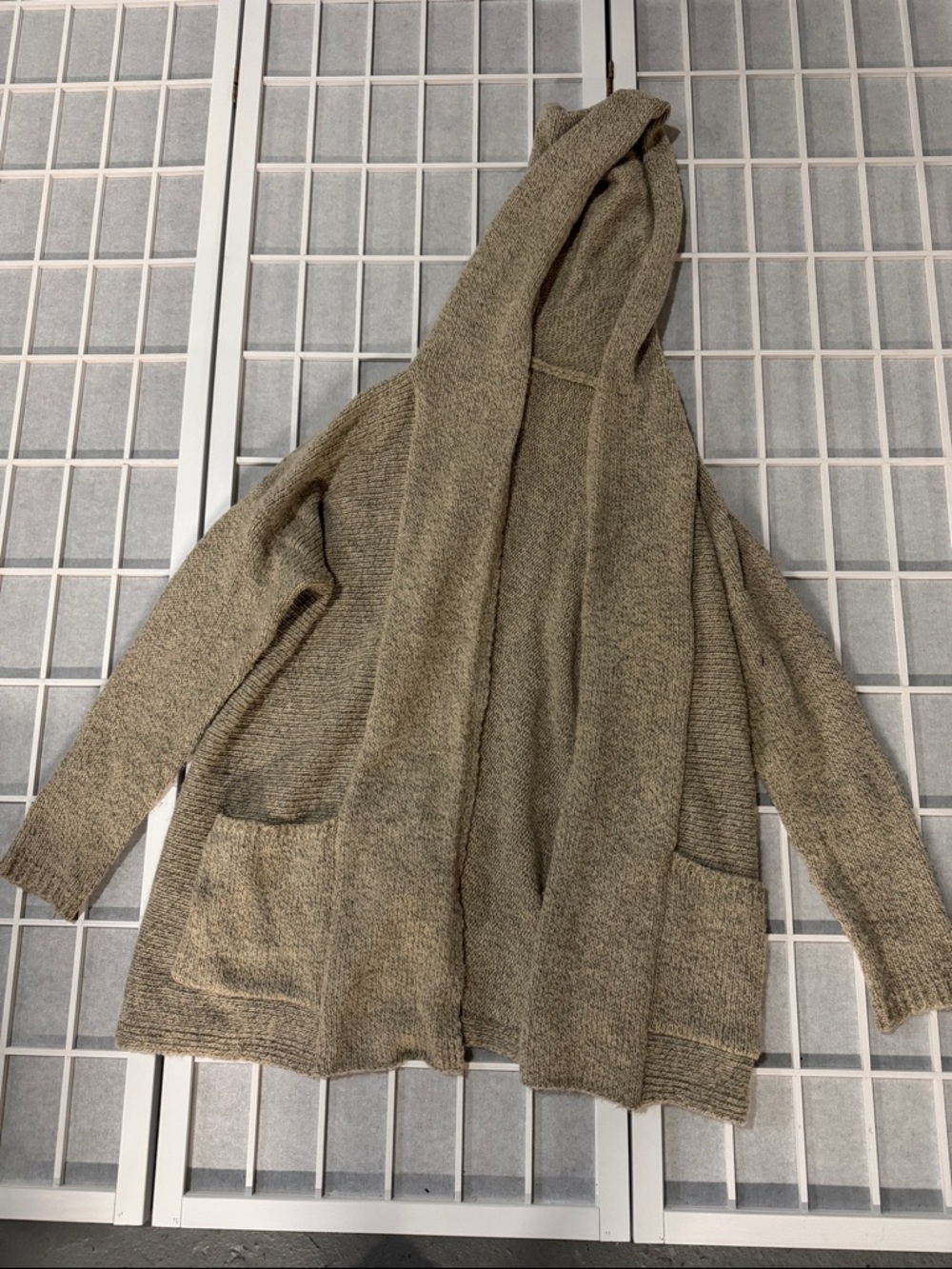 debut Neutral Knit Hooded Open Cardigan in Beige